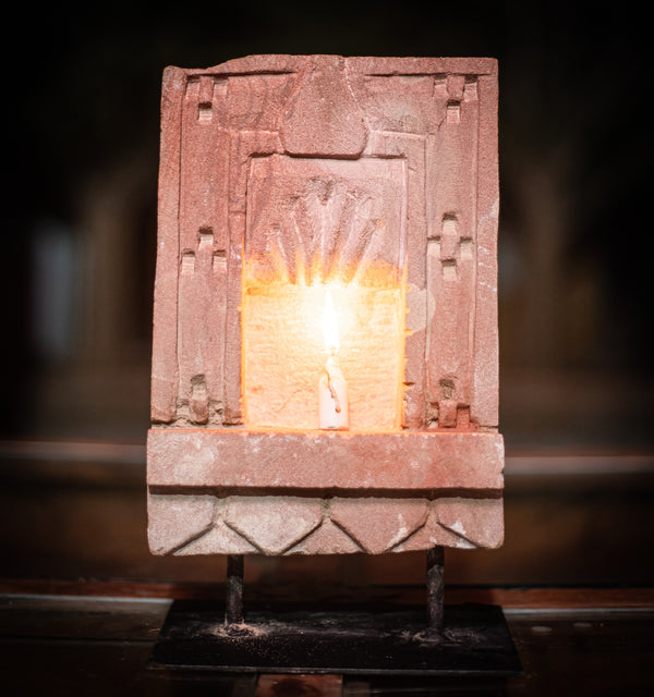 Stone Candle Holder with Iron Stand