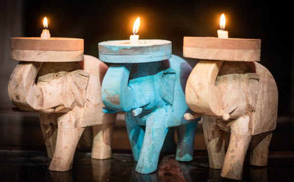 Handcrafted Wooden Elephant Candle Stand