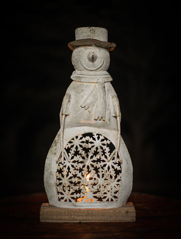 Rustic Iron Snowman Design Candle Holder
