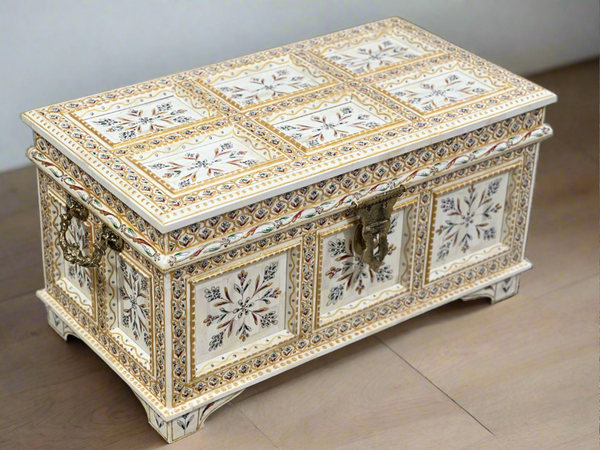 Hand-Carved Camel Bone Inlay Trunk - Exquisite Embossed Work, Premium Home Decor