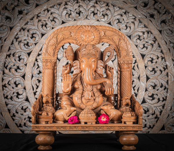 Wooden Mehrab Design Ganpati Idol