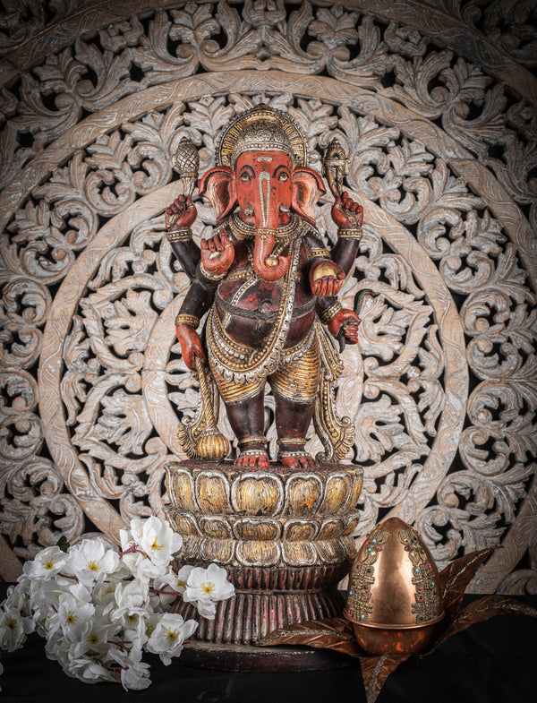 Standing Wooden Ganpati Idol Antique Look