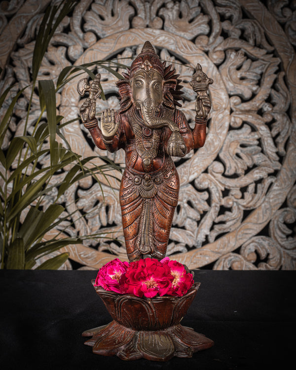 Standing Brass Ganesha Statue for Wisdom and Prosperity