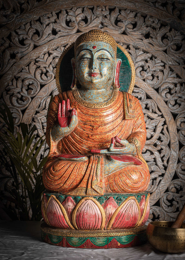 hand painted wooden Buddha statue