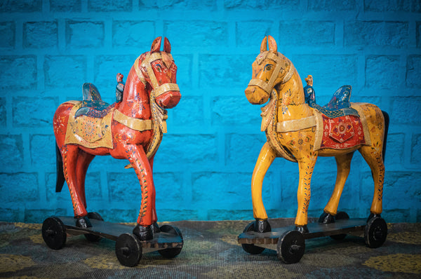 Vintage Handmade Wooden Horse on Wheels