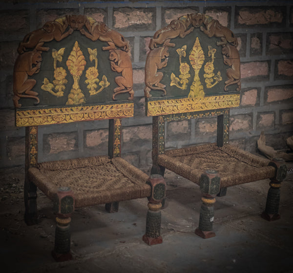 Vintage Wooden Polished Chair Set of 2