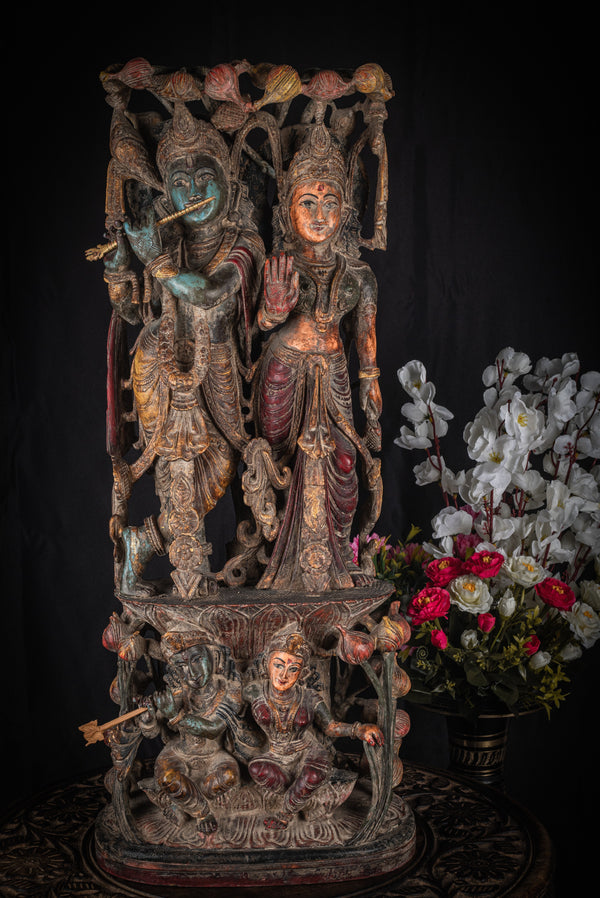 Wooden Radha Krishna Rustic Antique Finish
