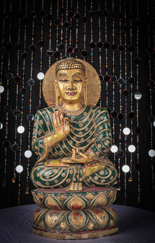 Green Wooden Buddha Statue