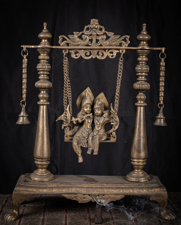 Handmade Brass Radha Krishna Statue on swing