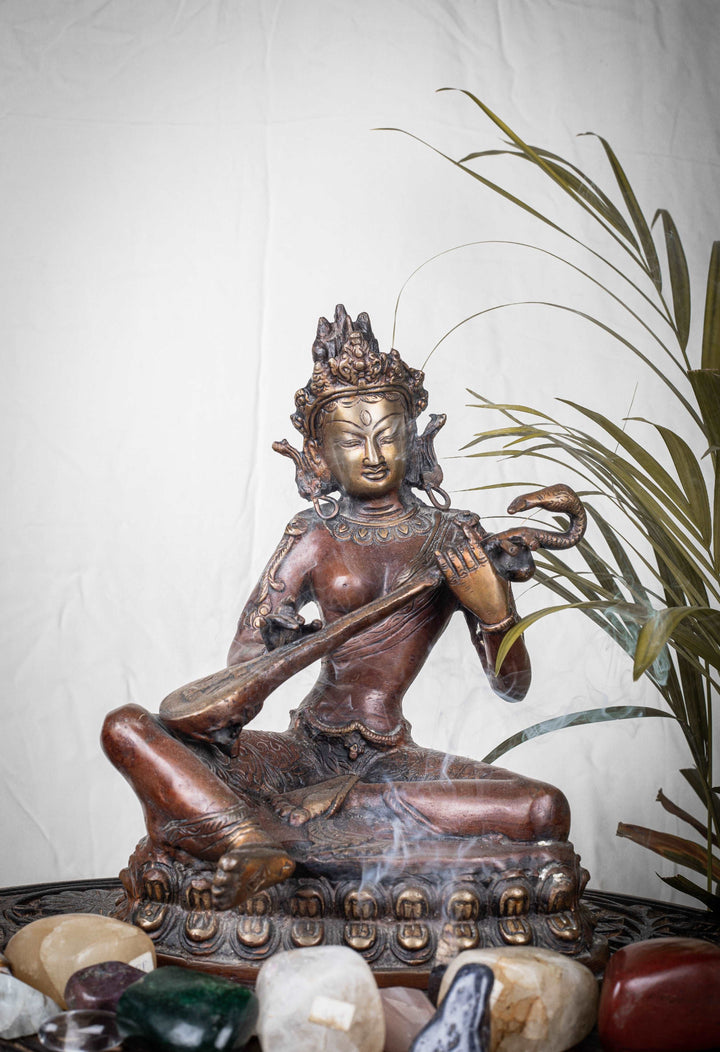 Brass Sitting Goddess Saraswati Statue