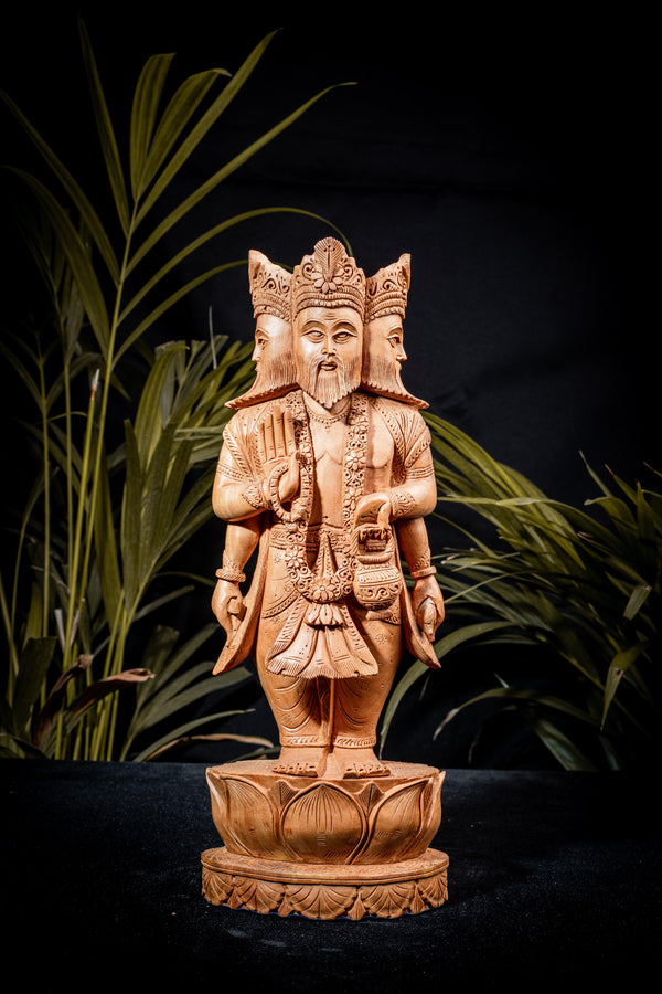 Standing Wooden Brahma Statue