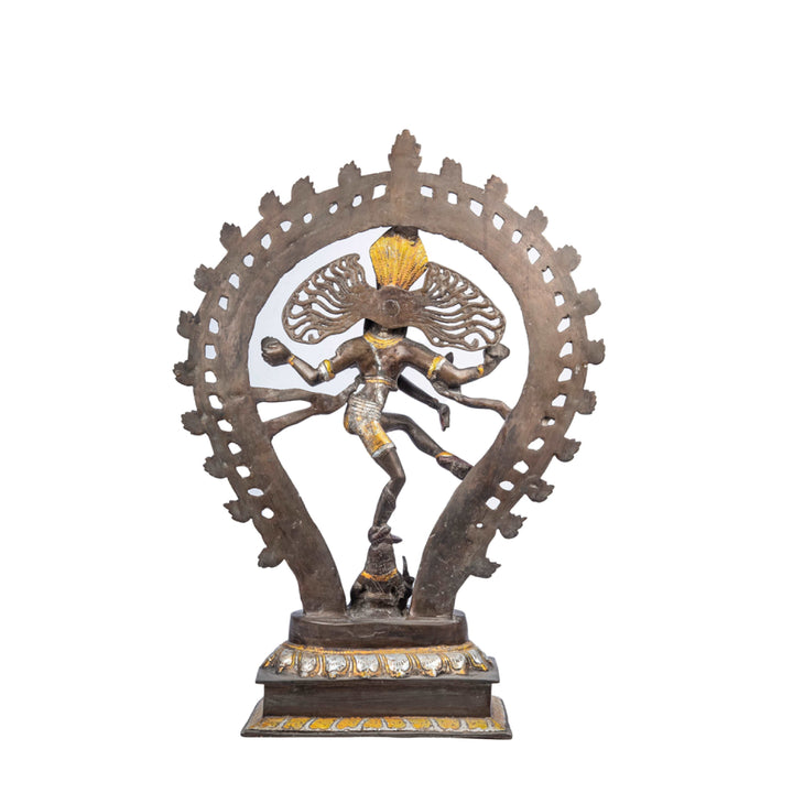 Antique Finish Brass Natraj Statue With Gold Leaf Work