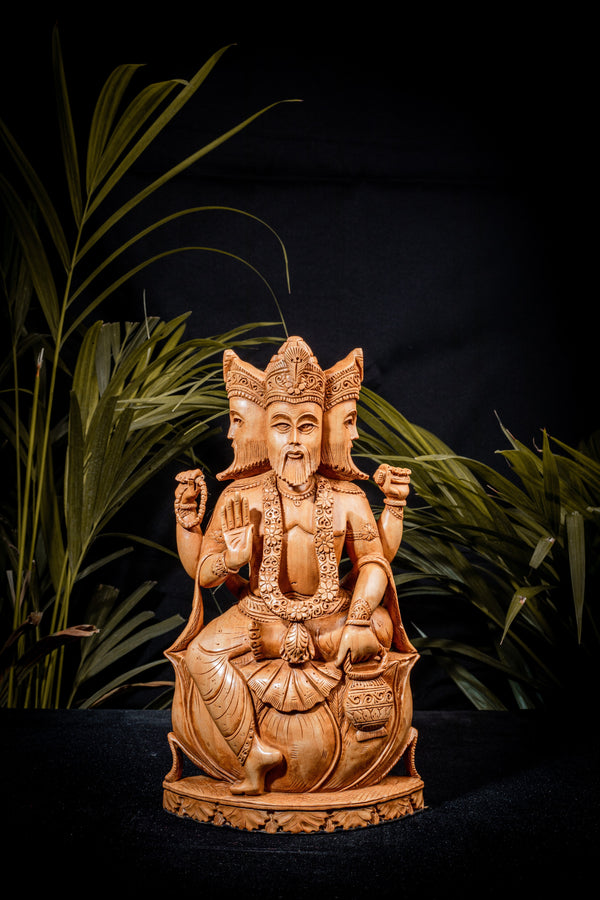 Wooden 4 Face Lord Brahma Ji Statue