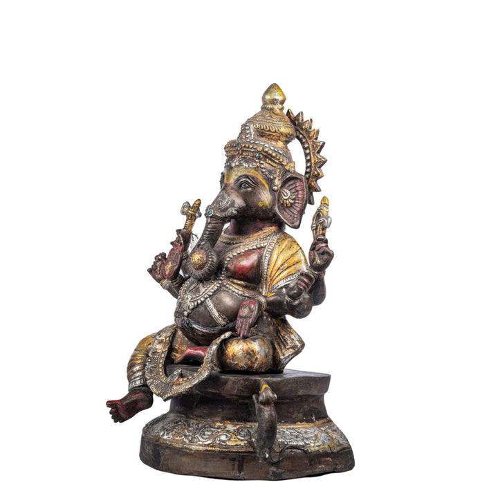 Handcrafted Brass Ganesha Statue with Gold Leaf Work