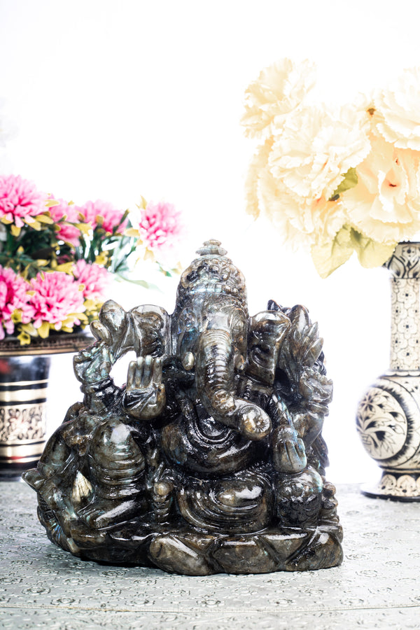 Labradorite Stone Ganesh Statue