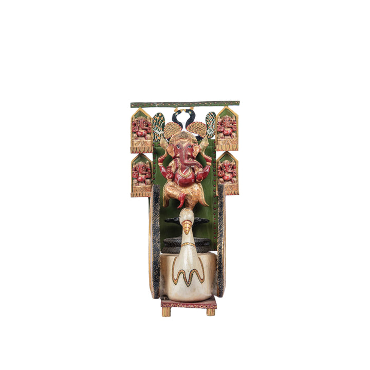 Hand Painted Wooden Ganesha seated On Crane