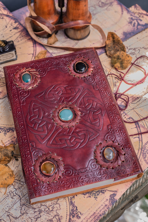 Vintage Leather Cover Diary with Stone Work and Thread Closure