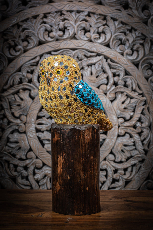 Wooden bird with Beads and Mirror work