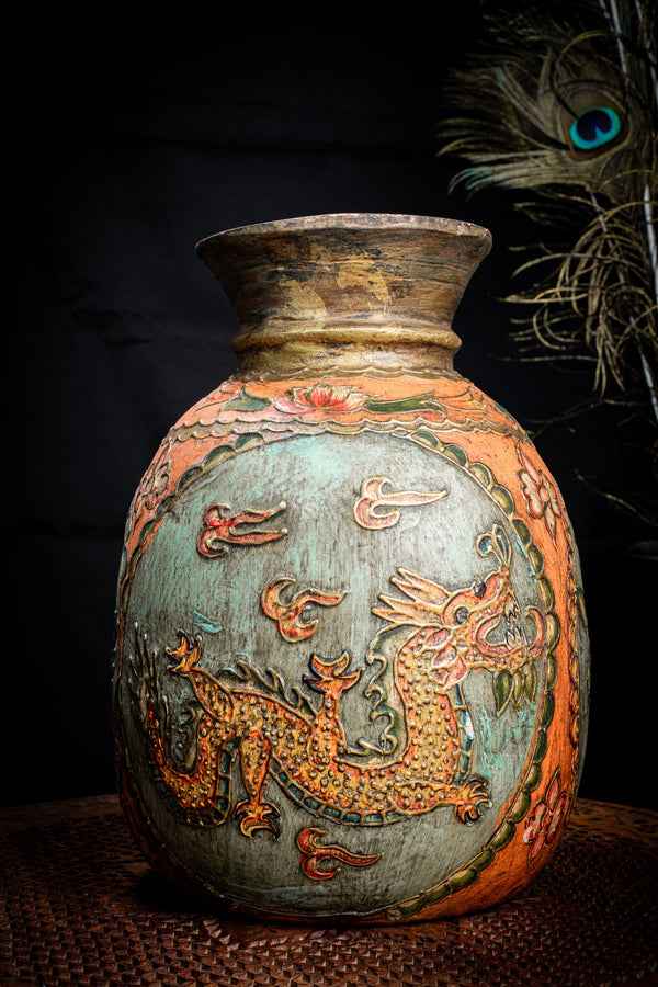 Wooden Tibetan Dragon Flower Vase