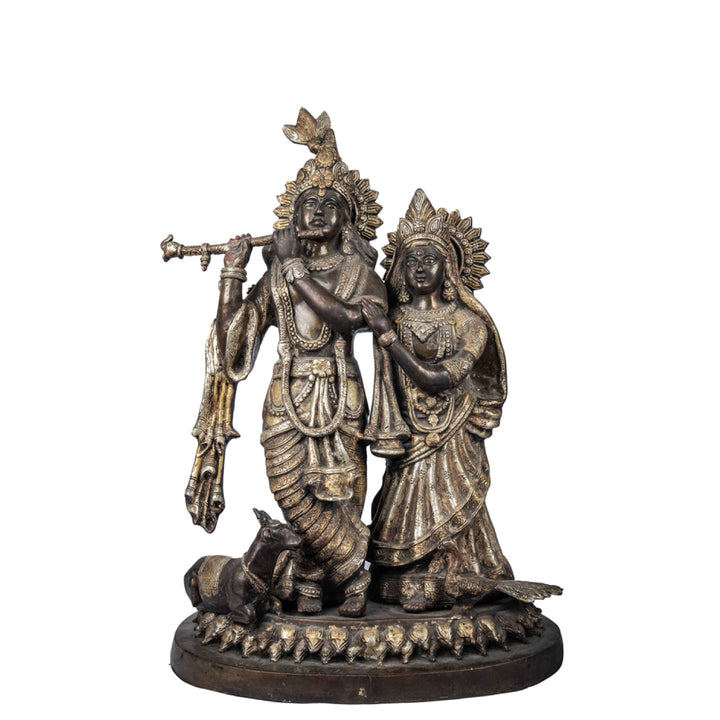 Brass Radha Krishna statue With Gold Leaf Work