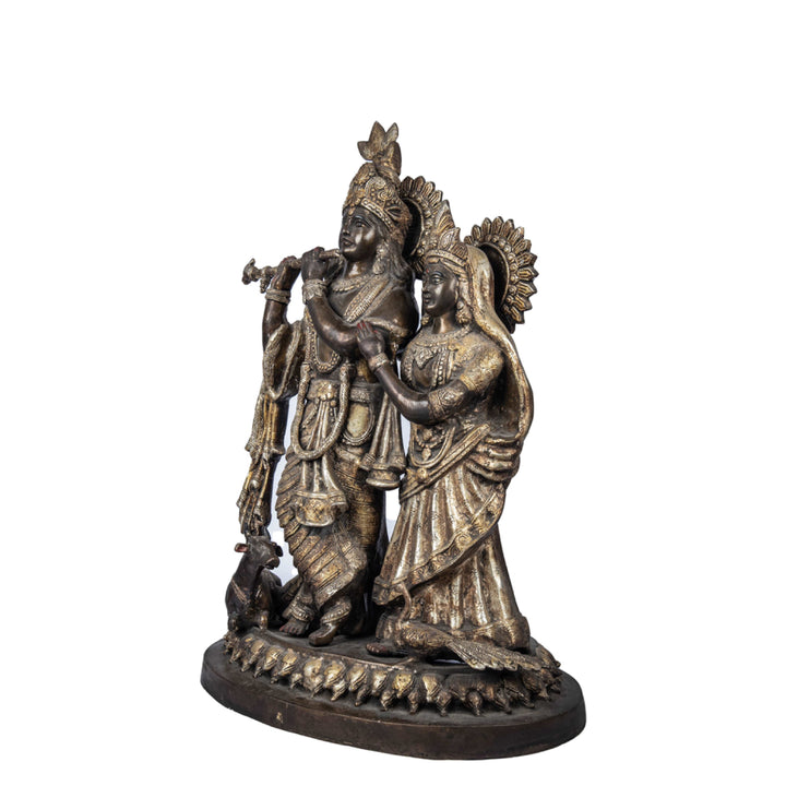 Brass Radha Krishna statue With Gold Leaf Work