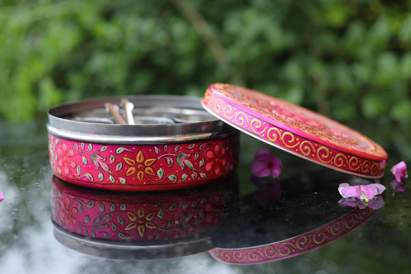 Handpainted traditional Meenakari Stainless Steel Spices Tin