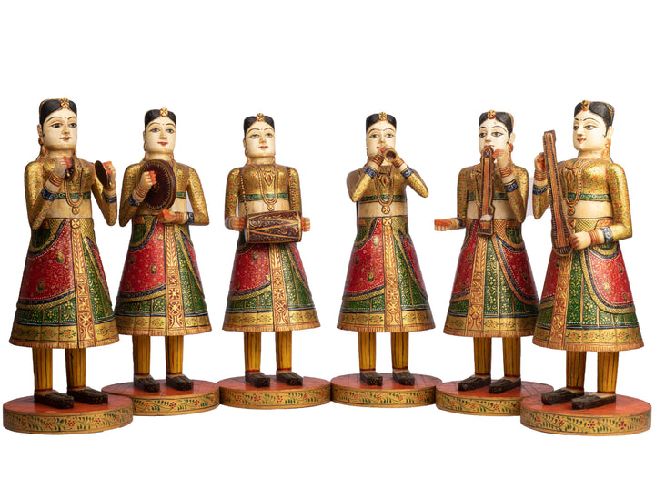 Camel Bone Hand painted Lady Musicians Set of 6