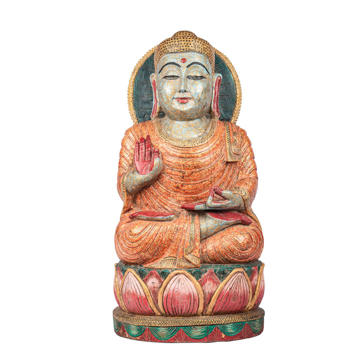hand painted wooden Buddha statue