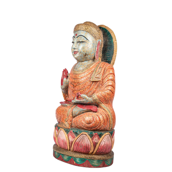 hand painted wooden Buddha statue