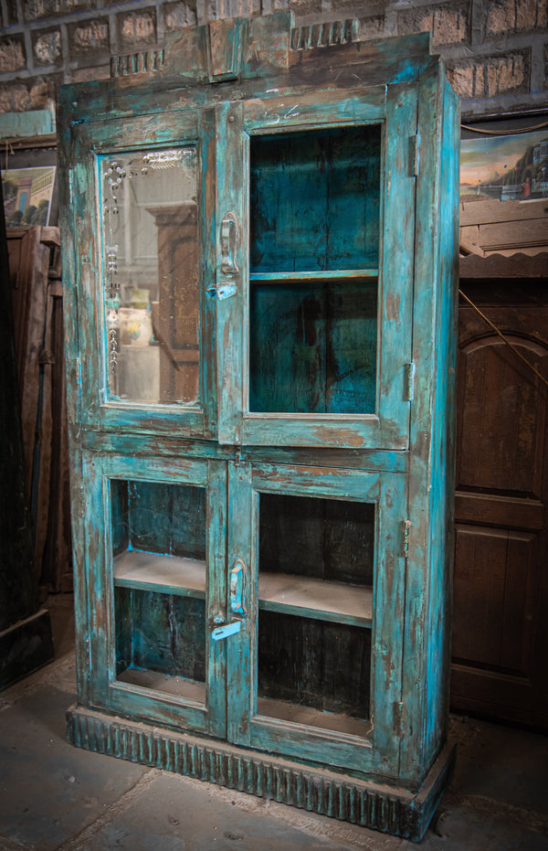 Wooden Distressed Blue Wardrobe Cabinet