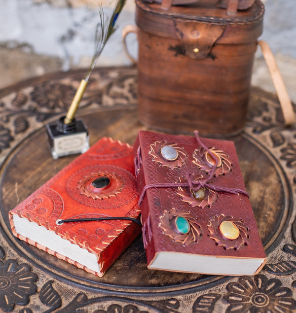 Leather Journal With Stone Work
