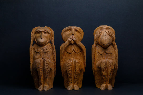 Wooden Monkey Sculptures Set Of 3