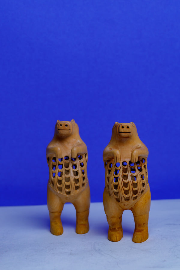 Wooden Standing Bear Statue Set Of 2