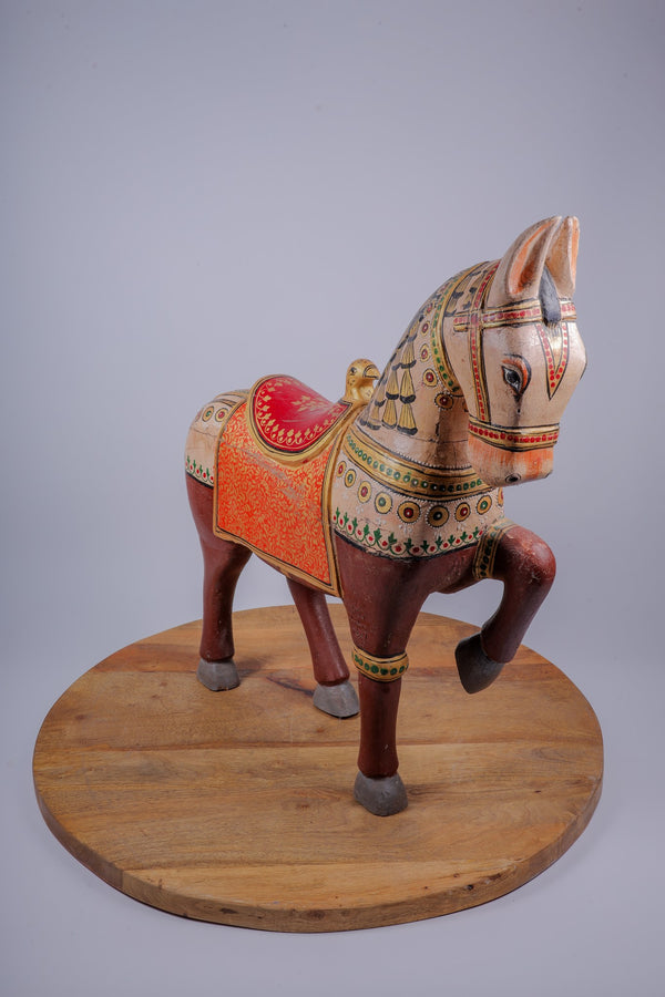 handpainted wooden horse statue