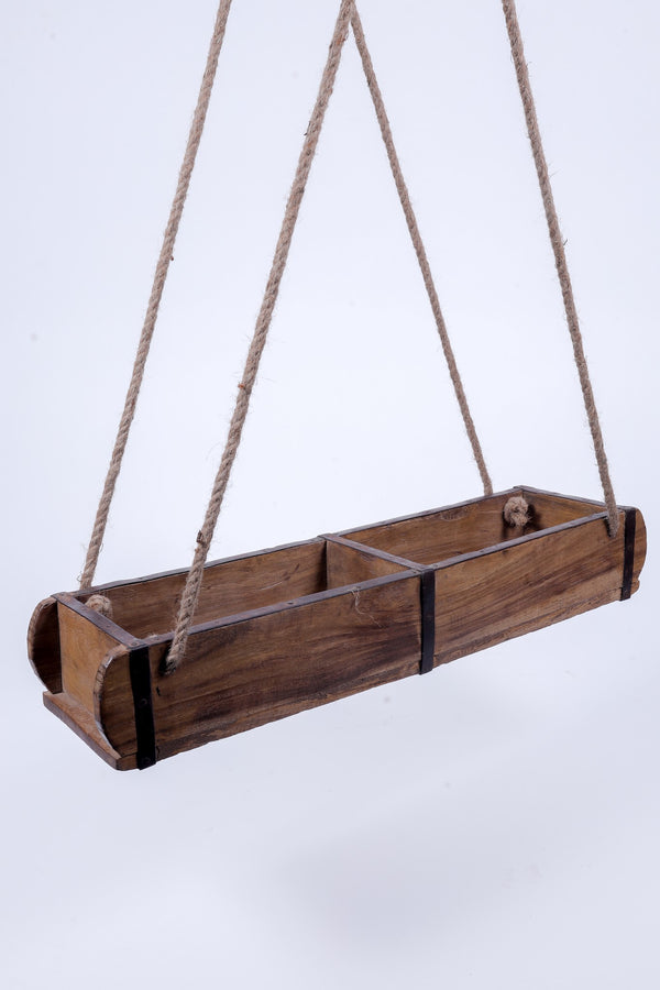 Rustic wooden hanging planter for garden decor