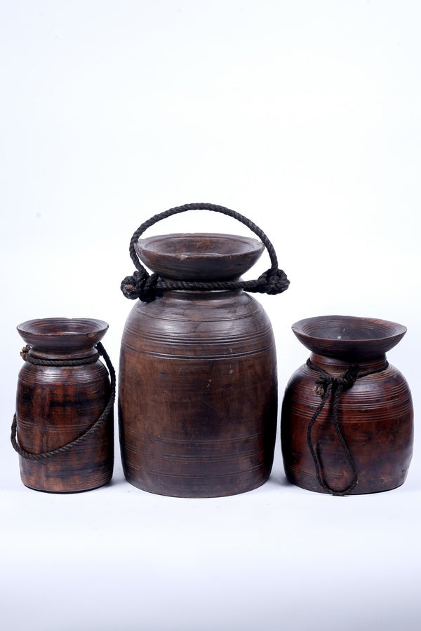 Rustic Brown Wooden Flower Pot Set of 3