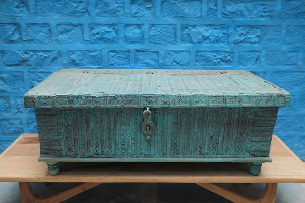 Vintage Style Handcarved Wooden Trunk- Rustic Boho Decor