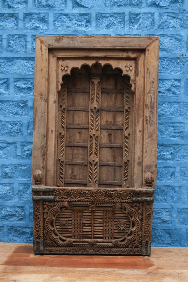 Rustic Style Hand Carved Wooden Jharokha For Home Decor