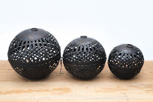 Set Of 3 Metal Carved Vintage-Style Hanging Candle Holders