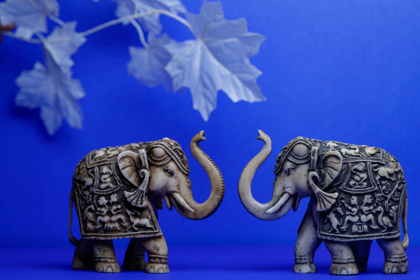 Marble Dust And Camel Bone Powder Elephant Statue Pair Of 2