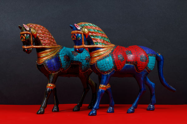 Meenakari Art Metal Horse Statue