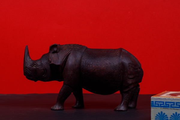 Handmade Wooden Rhino Statue