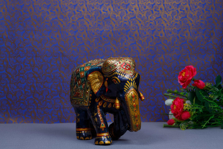 Gold Painted Metal Meenakari Elephant