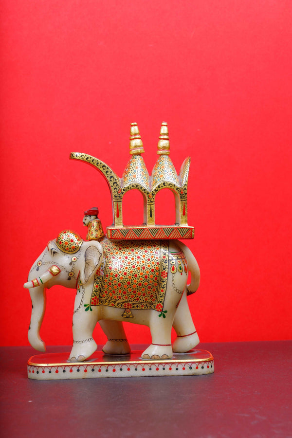 Gold Leaf Marble Elephant Statue