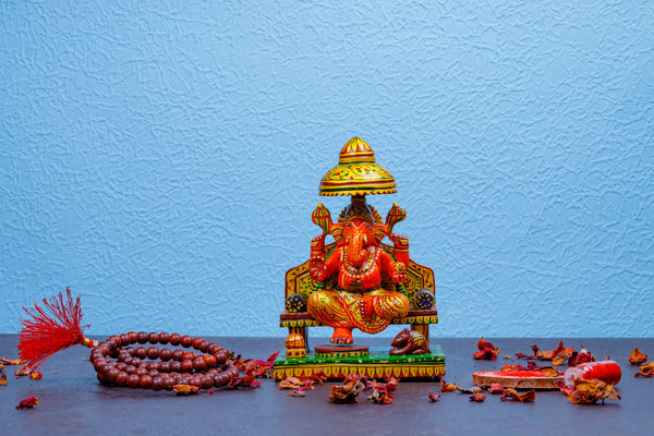 Wooden Hand Painted Ganesha Statue