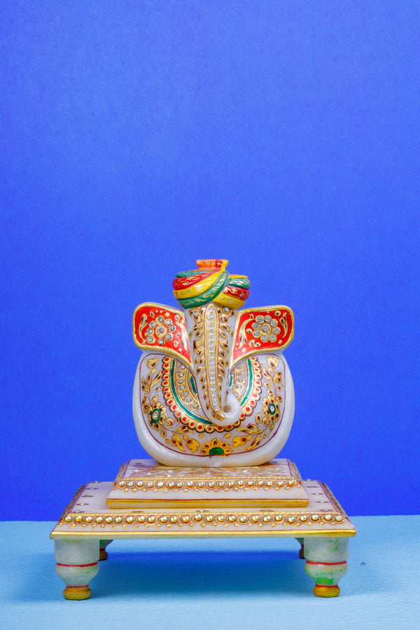 Marble Ganesha Idol With Cowki