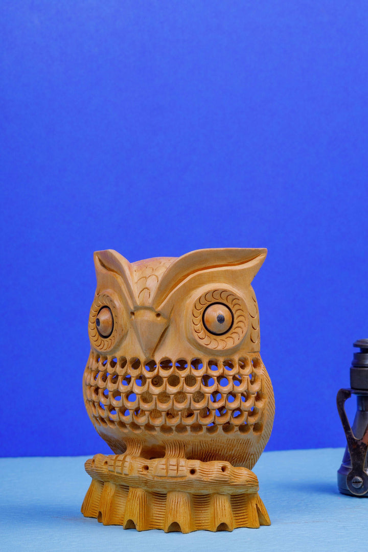 Hand-Carved Wooden Owl Figure