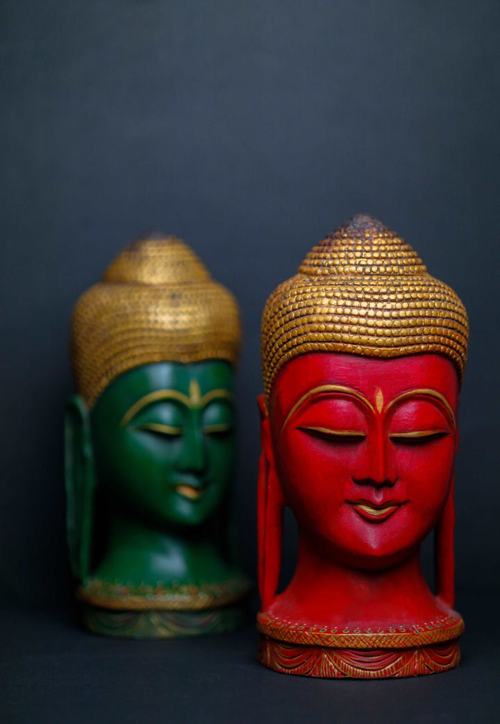 Gold Painted Wooden Buddha Head