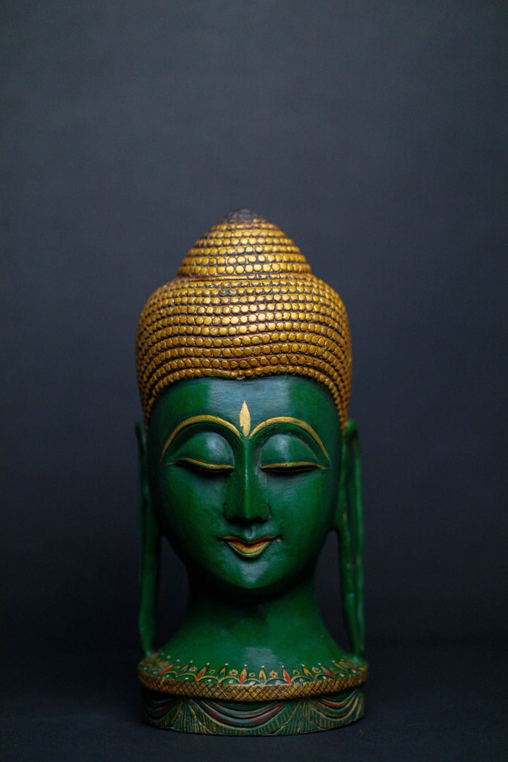 Gold Painted Wooden Buddha Head